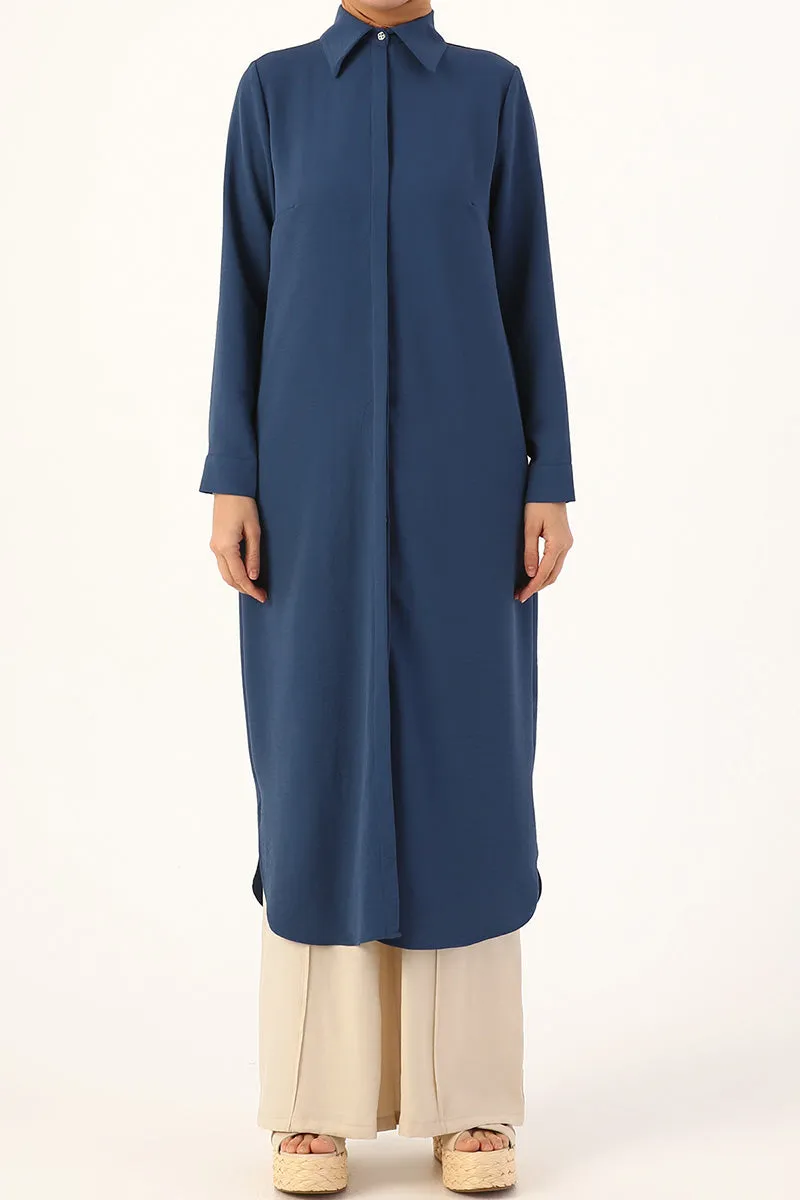 Long Hidden Button Tunic- Indigo