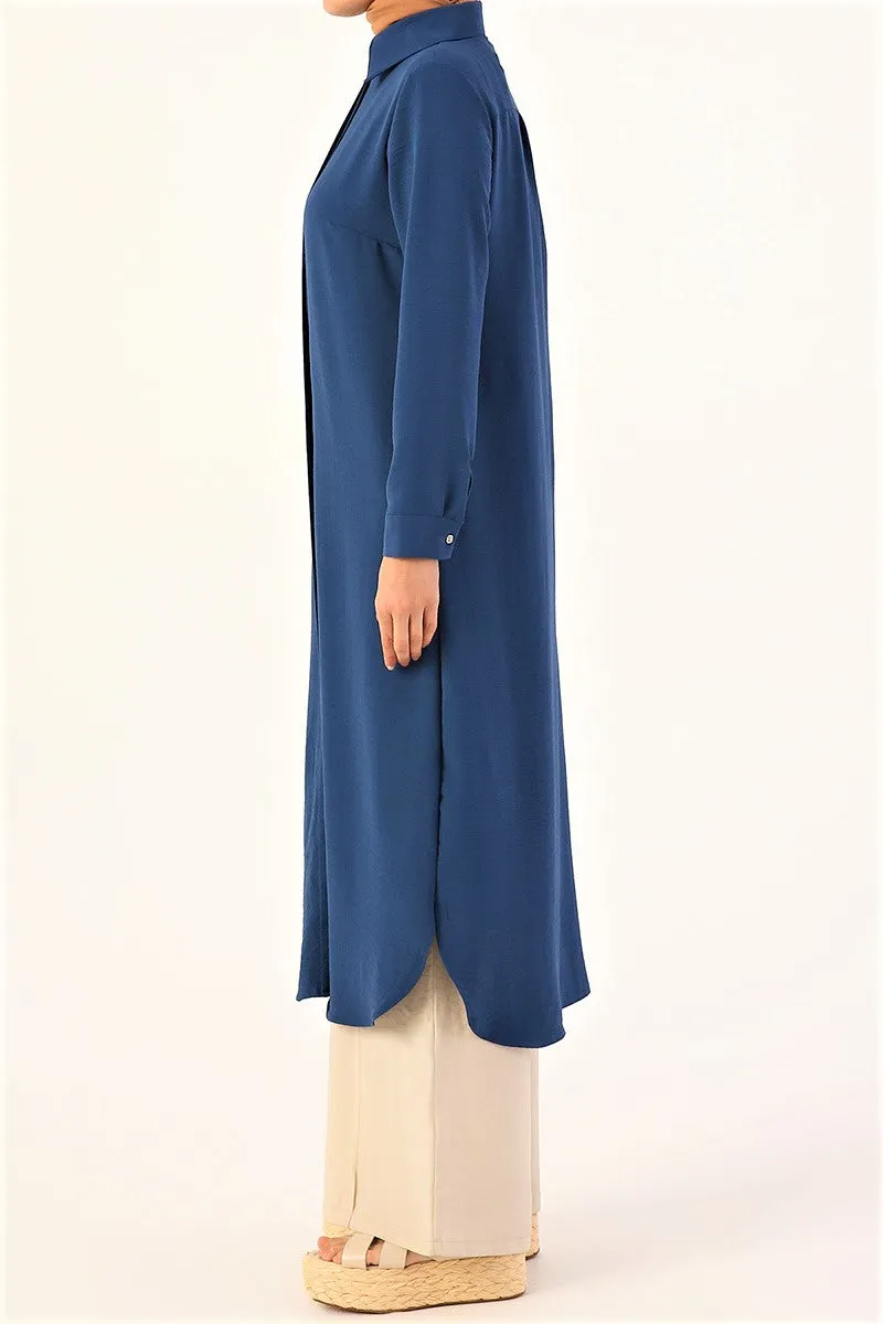 Long Hidden Button Tunic- Indigo