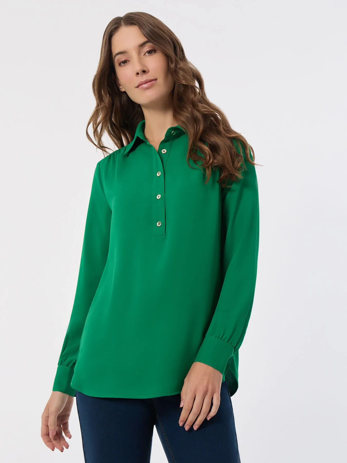 Long Sleeve Popover Tunic, Jasper Crepe