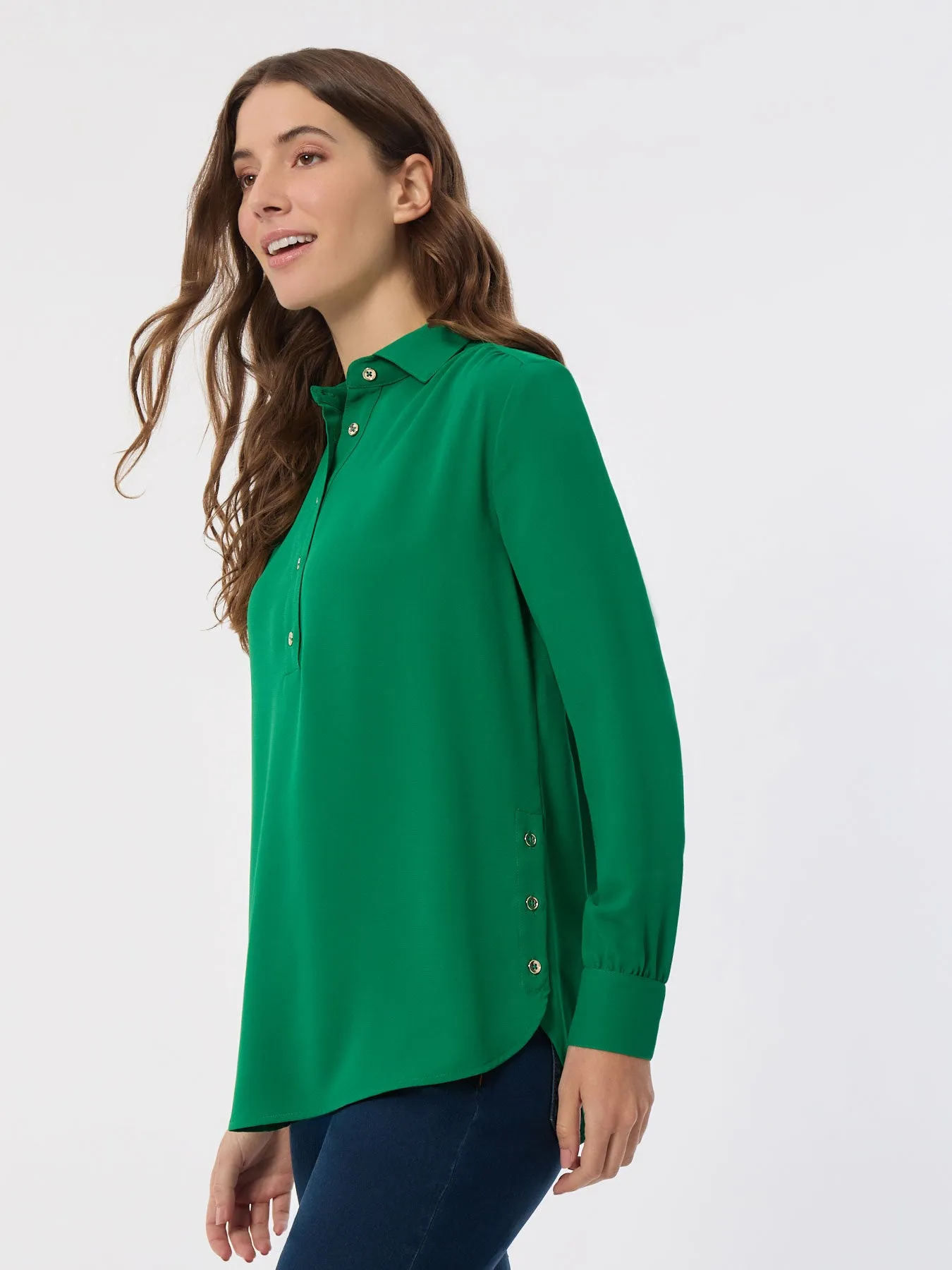 Long Sleeve Popover Tunic, Jasper Crepe