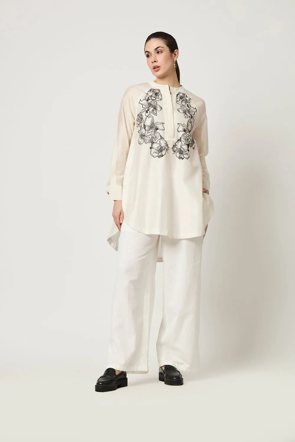 Luna Embroidered Tunic With Striped Slit Trousers  (Set)