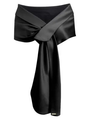 Luxury Divas Black Satin Evening Shawl Wrap