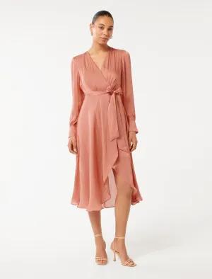 Mabel Metallic Wrap Midi Dress