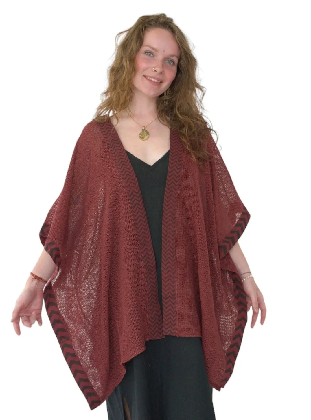 Maroon Mesh Open Poncho