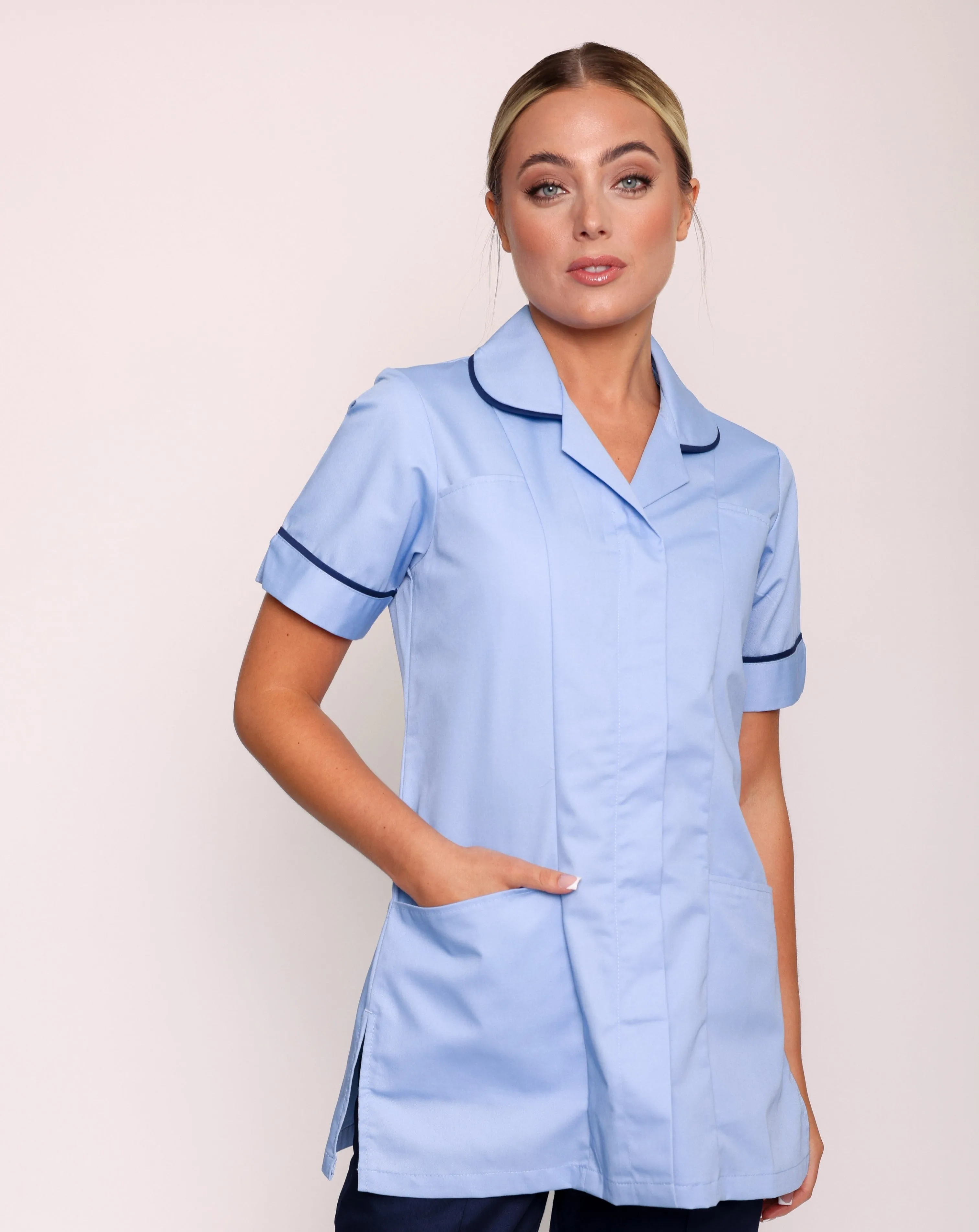 Memory Women's Classic Healthcare Tunic - Pale Blue / Navy