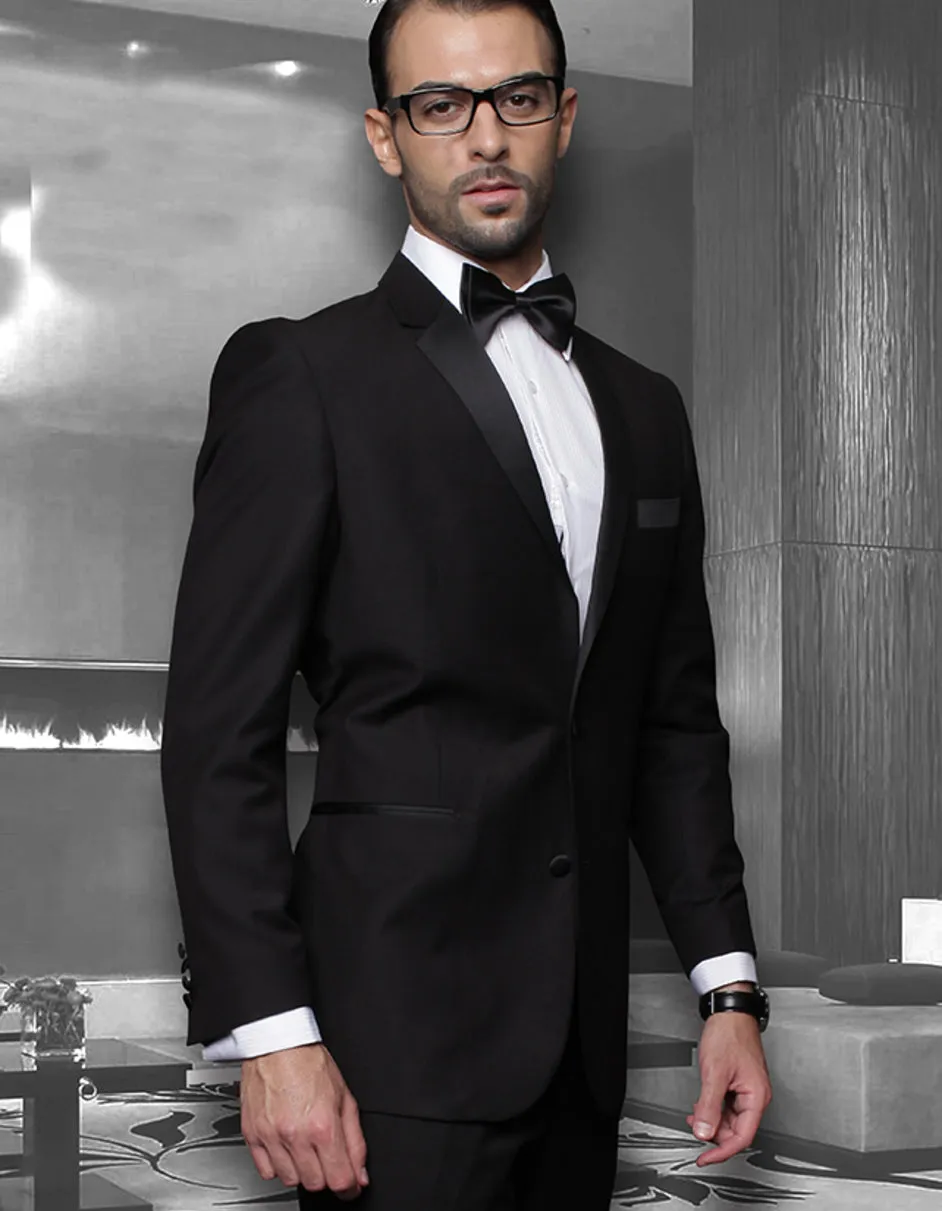 Mens 2 Button Modern Fit Wool Tuxedo in Black