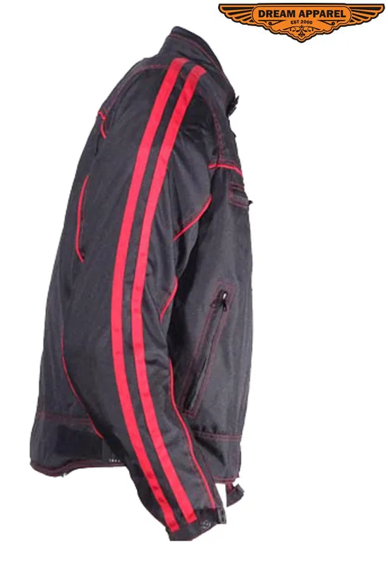 Men's Black Lightweight Textile Jacket W/ Red Stripes