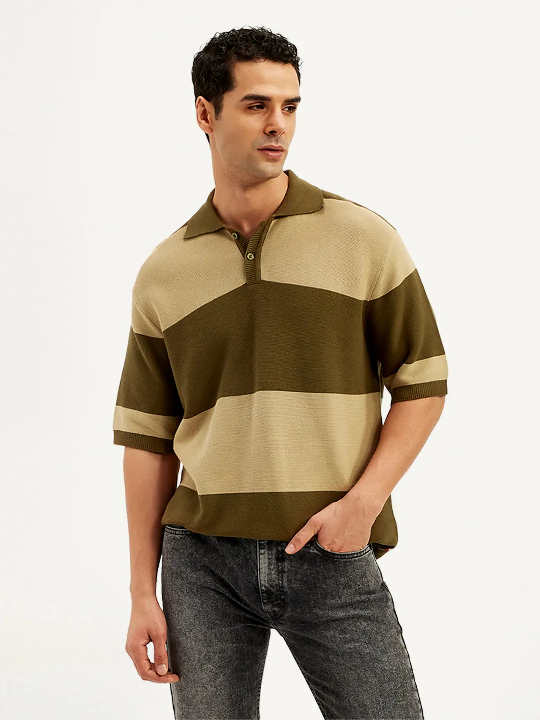 Men's Colorblock Loose Fit Polo T-Shirt