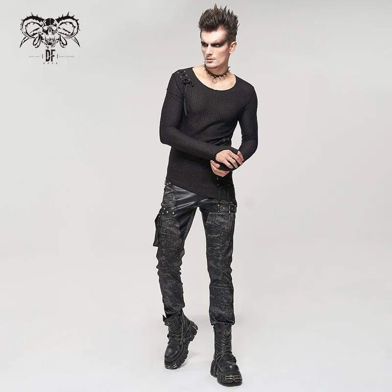 Men's Gothic Faux Leather Splice Multi-pocket Pants