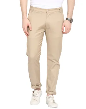 Men's Khaki Cotton Solid Mid-Rise Casual Regular Fit Chinos