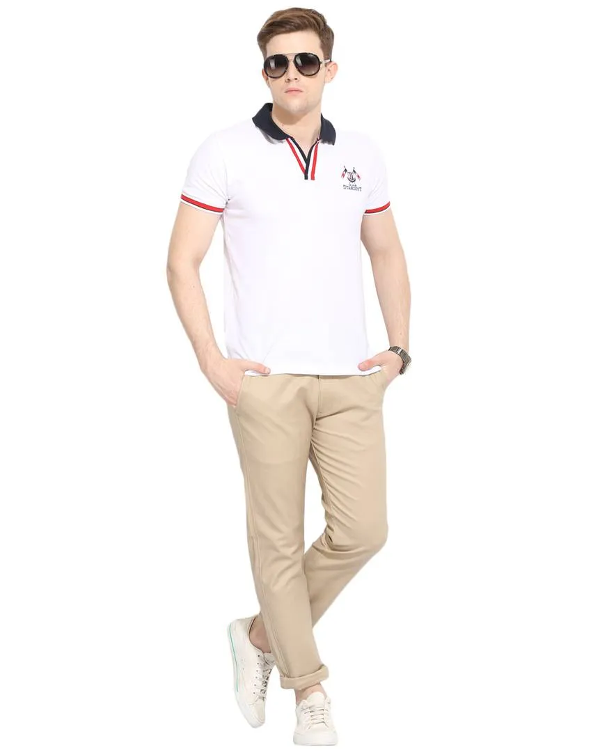 Men's Khaki Cotton Solid Mid-Rise Casual Regular Fit Chinos