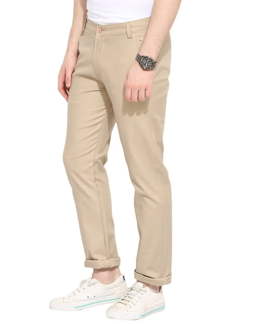 Men's Khaki Cotton Solid Mid-Rise Casual Regular Fit Chinos