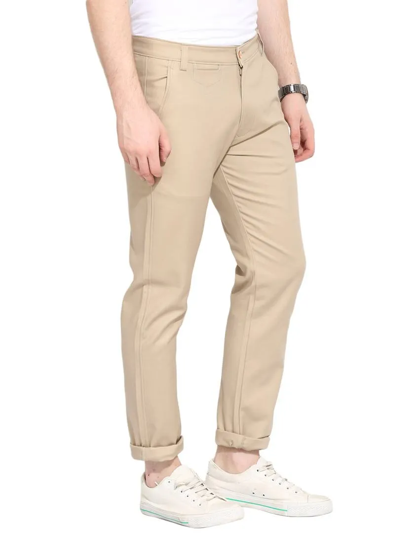 Men's Khaki Cotton Solid Mid-Rise Casual Regular Fit Chinos