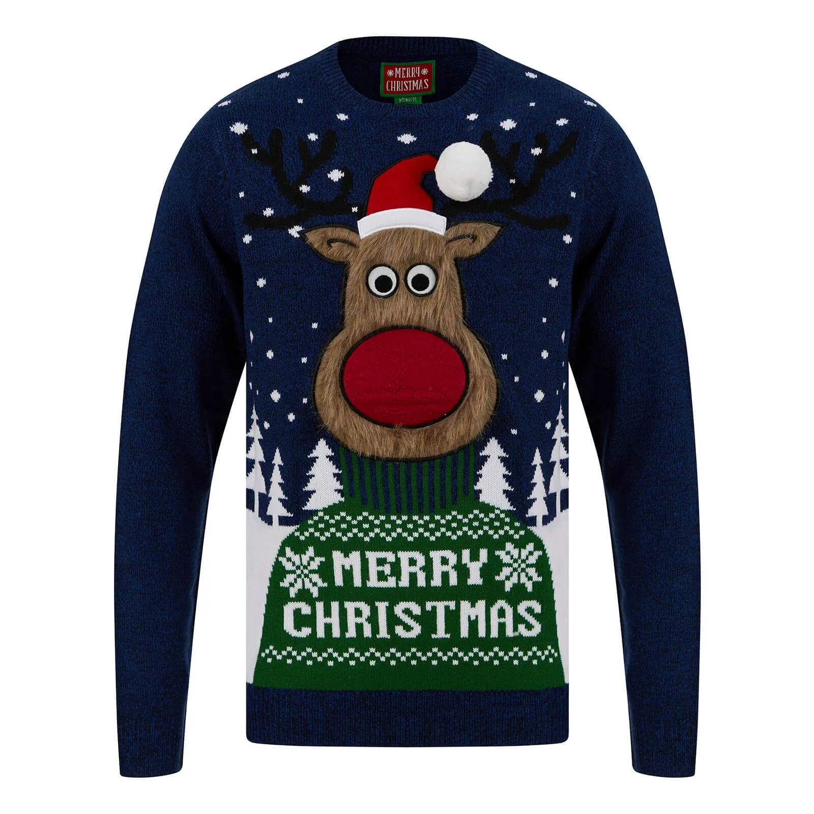 Mens Merry Reindeer Fluffy Rudolph Christmas Jumper