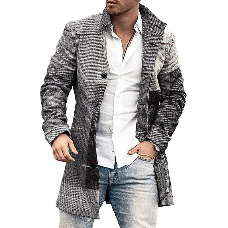 Men's Mid-Length Plaid Print Casual Coat 27426354L