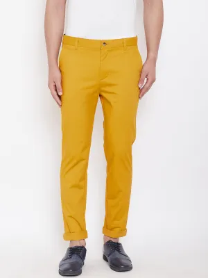 Men's Mustard Stretch Washed Casual Tailored Fit Chinos