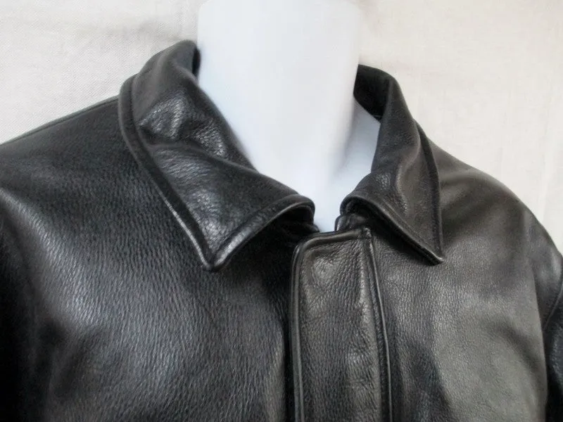 MENS WILSON'S PEBBLED LEATHER flight trench Moto Riding jacket coat BLACK L