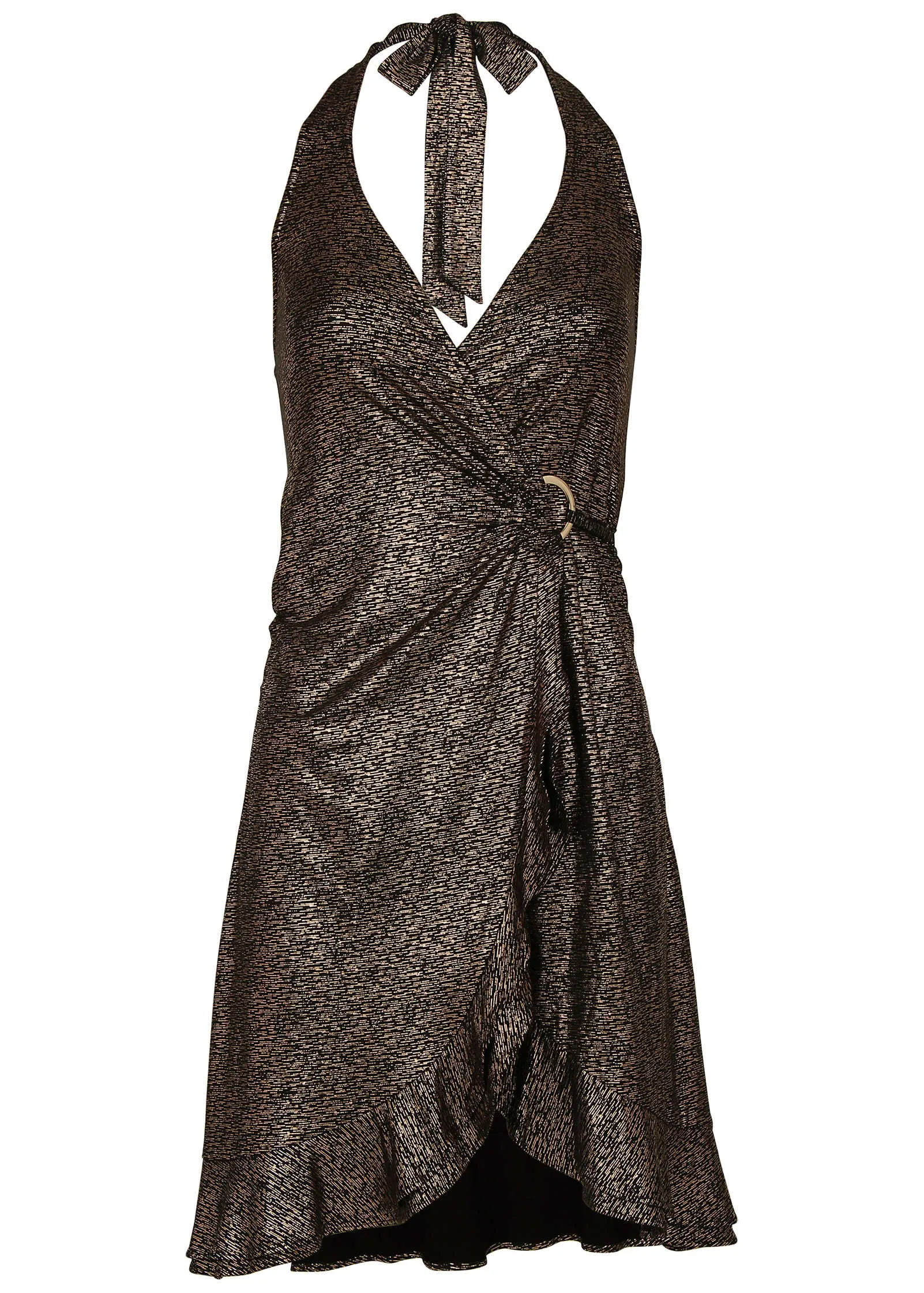 Metallic Halter Mini Dress - Gold