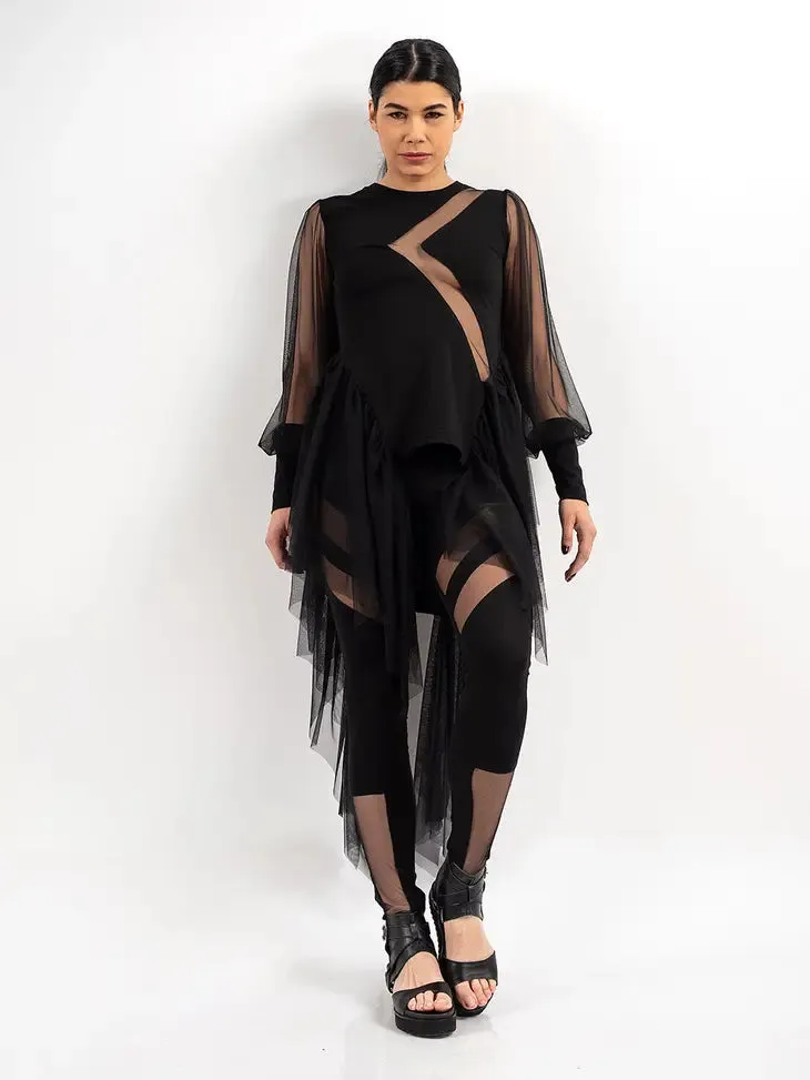 Metamorphoza Asymmetric Mesh Midi Tunic