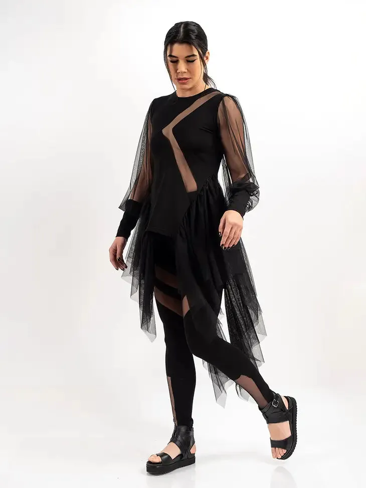 Metamorphoza Asymmetric Mesh Midi Tunic