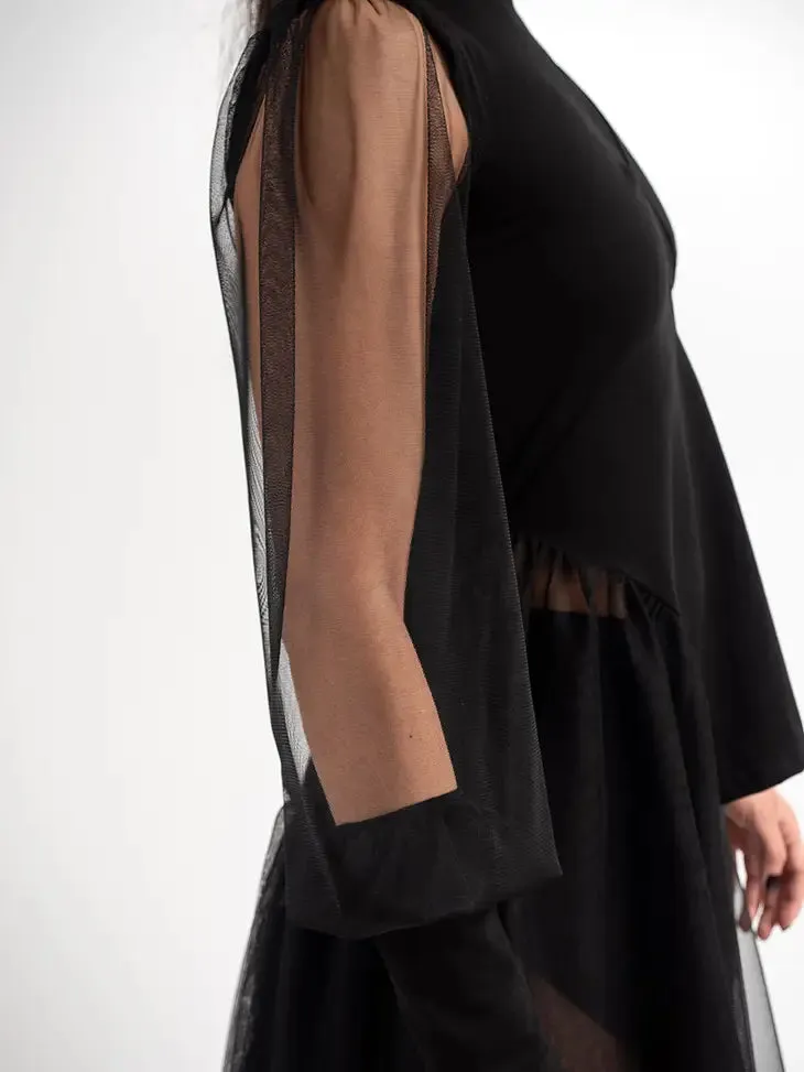 Metamorphoza Asymmetric Mesh Midi Tunic