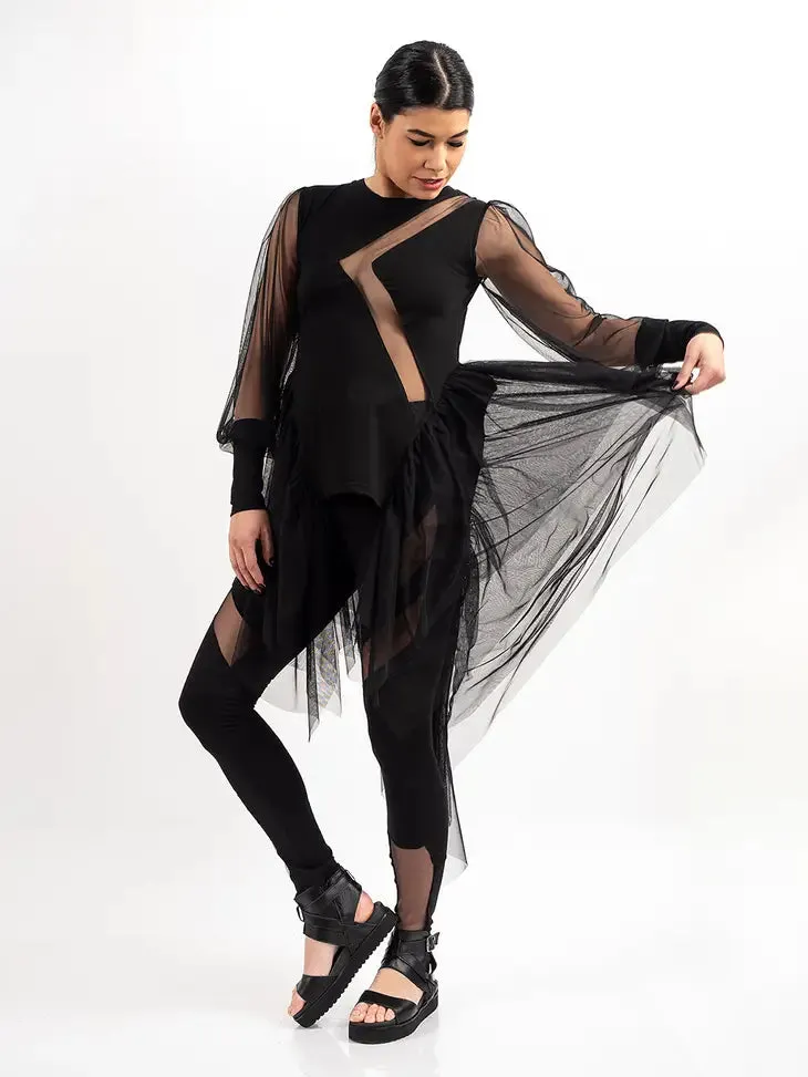 Metamorphoza Asymmetric Mesh Midi Tunic