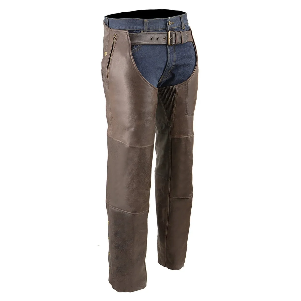 Milwaukee Leather Men's Retro Brown Premium Leather Motorcycle Rider Chaps w/ Snap Out Thermal Liner/ 4-Pockets-ML1191RT