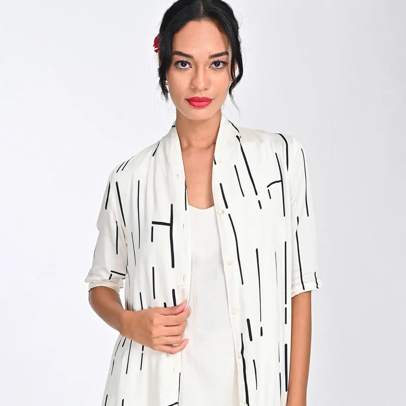 Modal Printed Shirt For Women | Draped Neck | Three-Quarter Sleeves | Off White