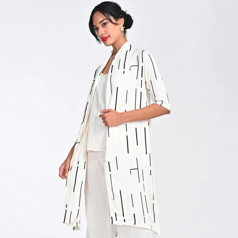 Modal Printed Shirt For Women | Draped Neck | Three-Quarter Sleeves | Off White