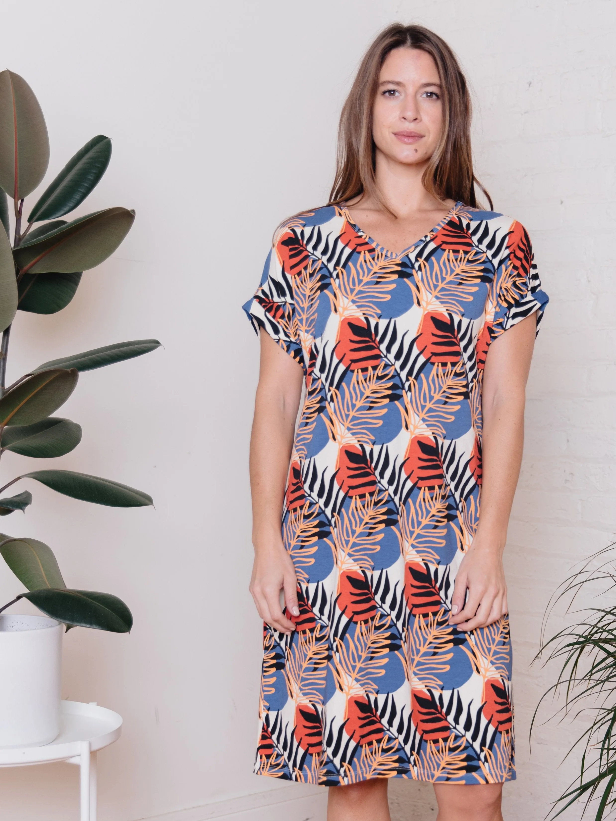 Montrose Tie Dress - Layered Palms Peach