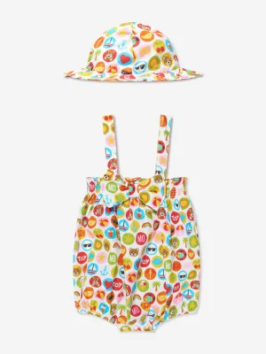 Moschino Baby Girls Romper And Hat Gift Set in Multicolour