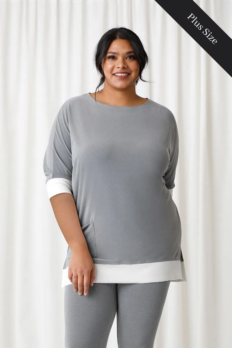 Motion Pocket Boxy Tunic Plus | Melange Silver/Wht