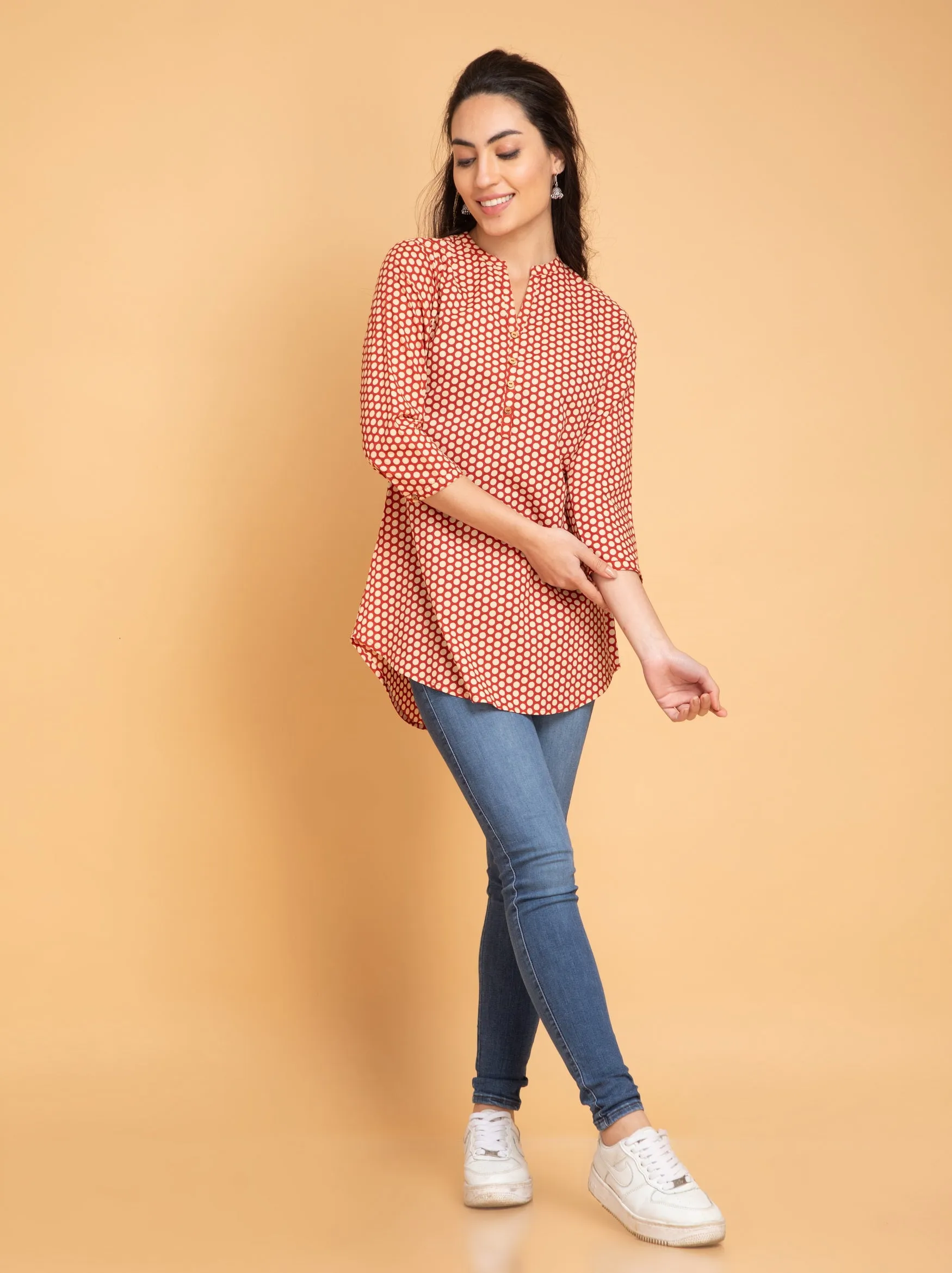 Mul Cotton Polka Dot High-Low Top