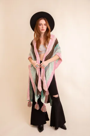 Multi-color Striped Tassel Poncho❤