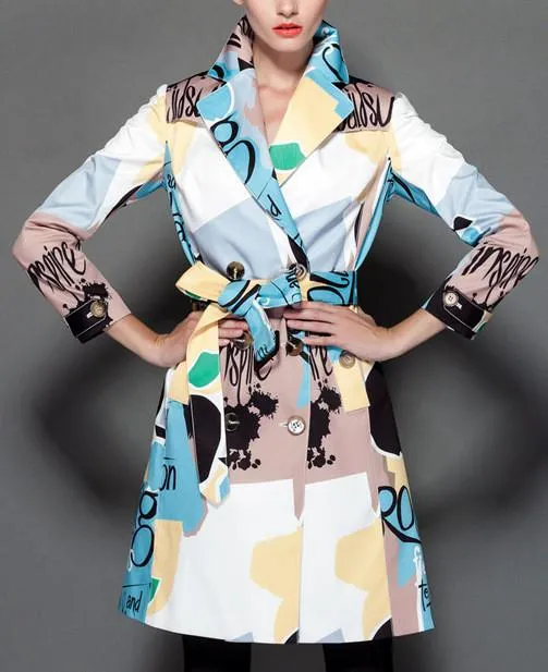 Multi Colored Printed Short Trench Coat