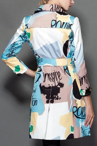 Multi Colored Printed Short Trench Coat