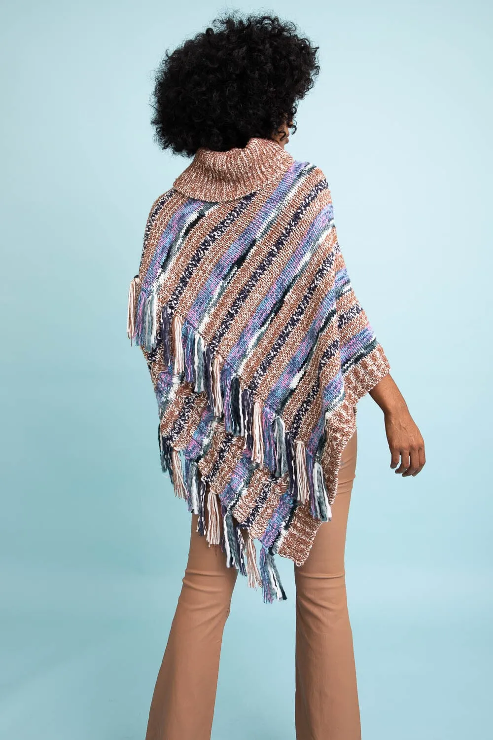 Multicolor Marled Knit Turtle Neck Poncho