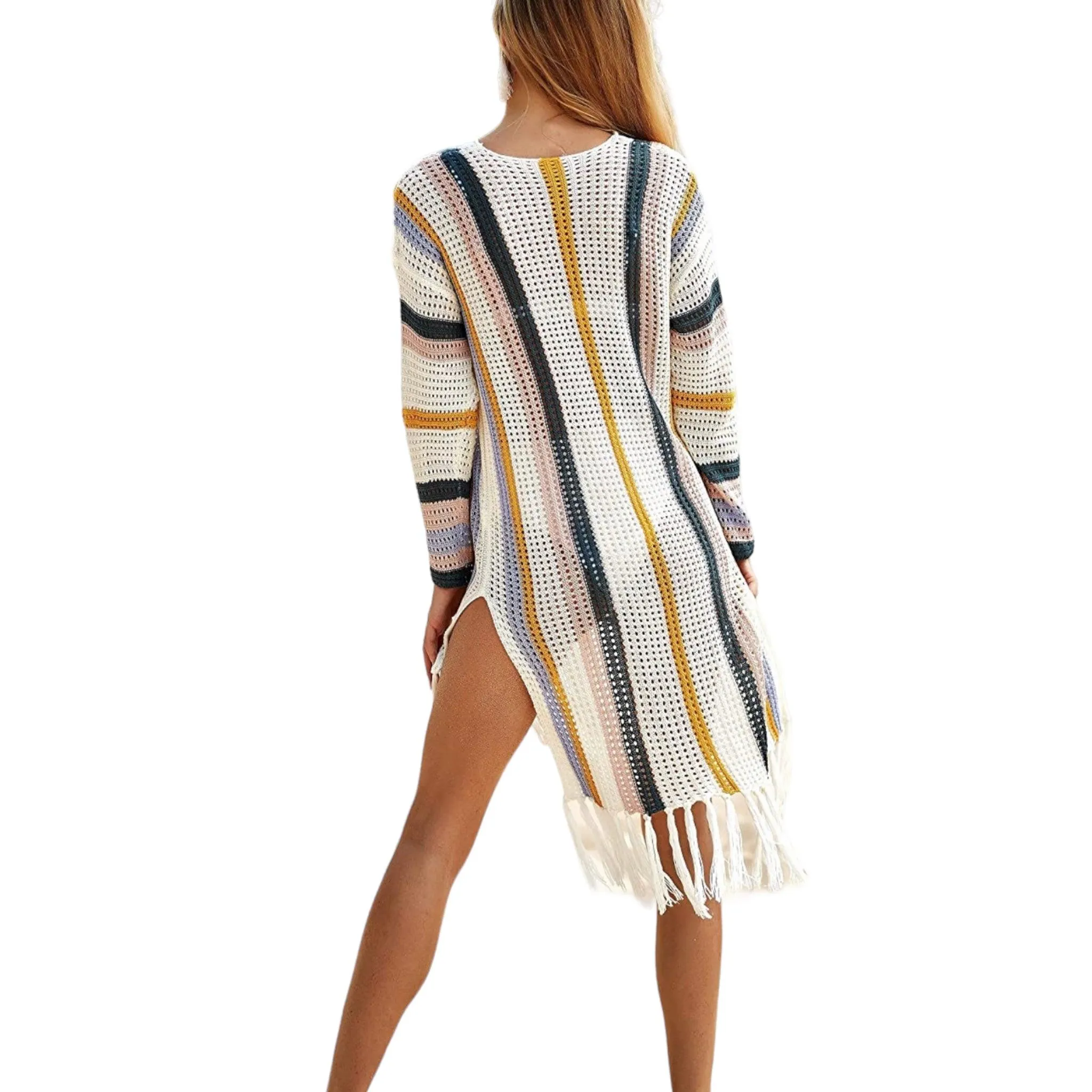 Multicolor Striped Beach Tunic Cover Ups