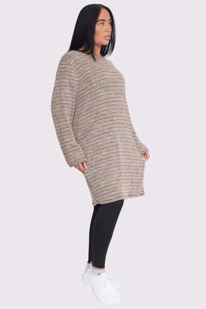 Muti Stripe Pattern Pockets Tunic Top