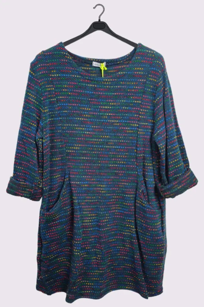 Muti Stripe Pattern Pockets Tunic Top