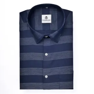 Navy Blue Color Cotton Stripe Shirt For Men