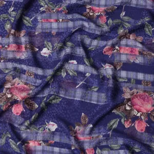 Navy Blue Floral Silk Satin Fabric, Width 140 cm, South Korea-D21277