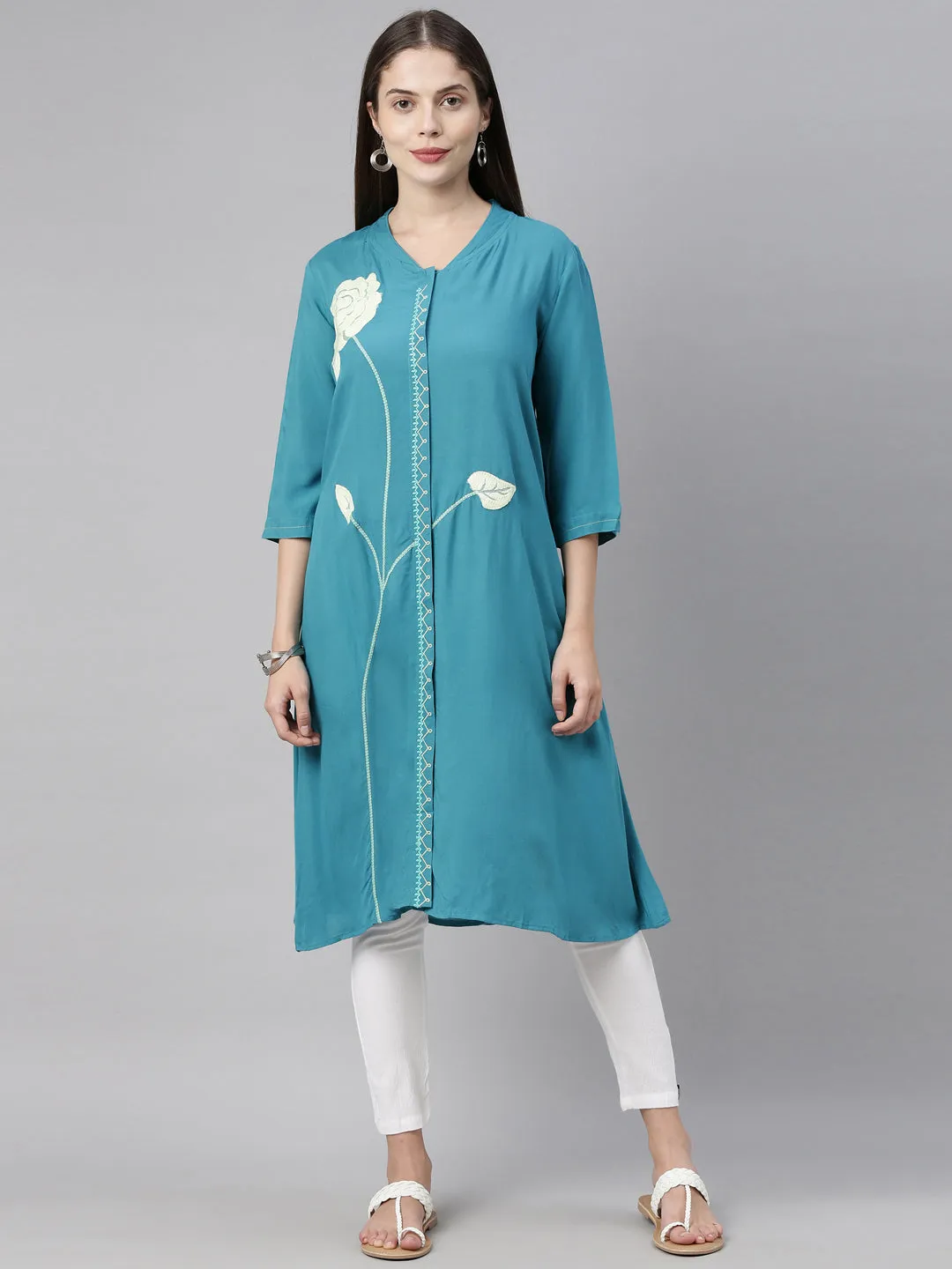 Neeru's Blue Color Rayon Fabric Tunic