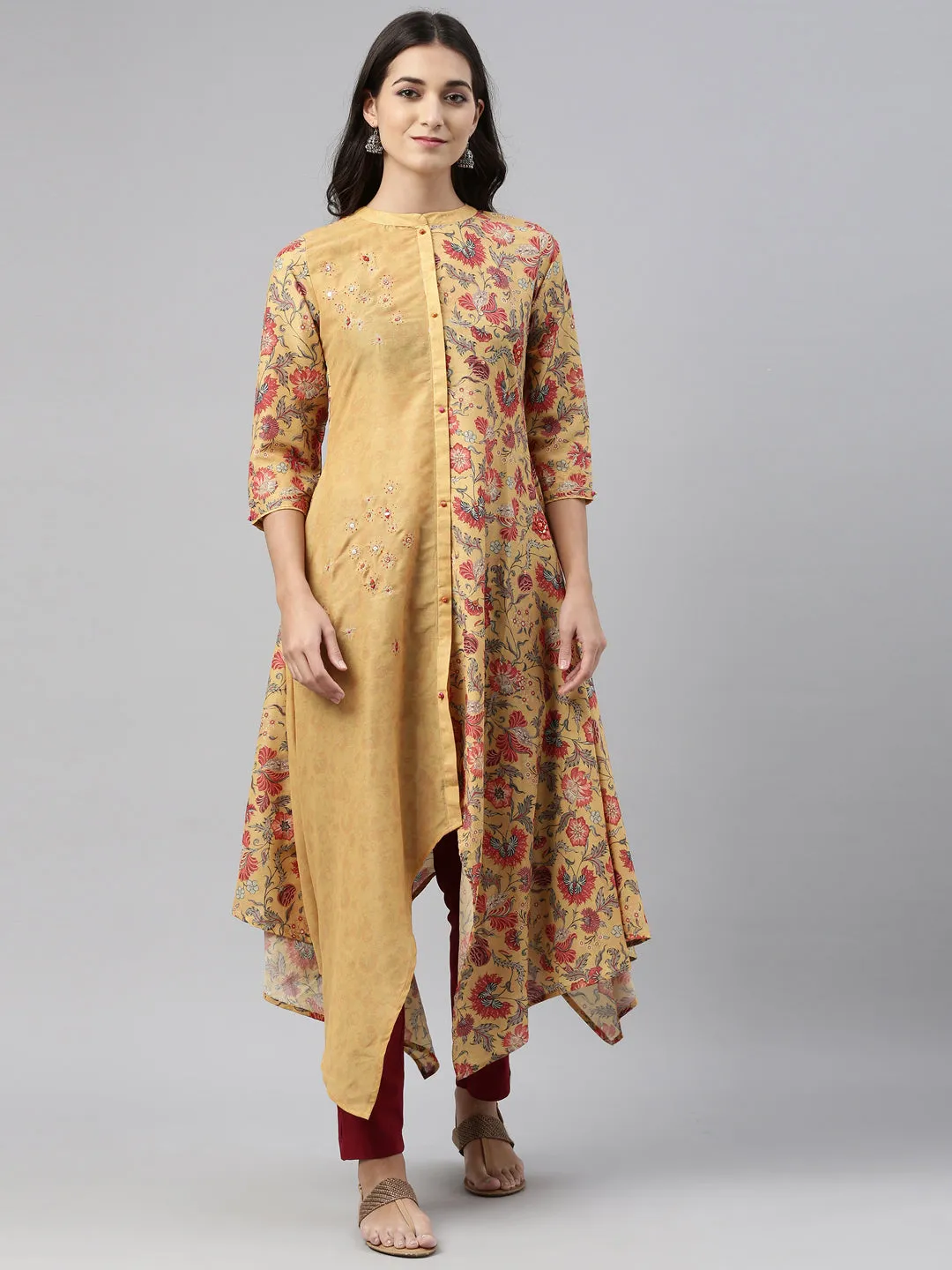 Neeru's Mustard Color Muslin Fabric Tunic