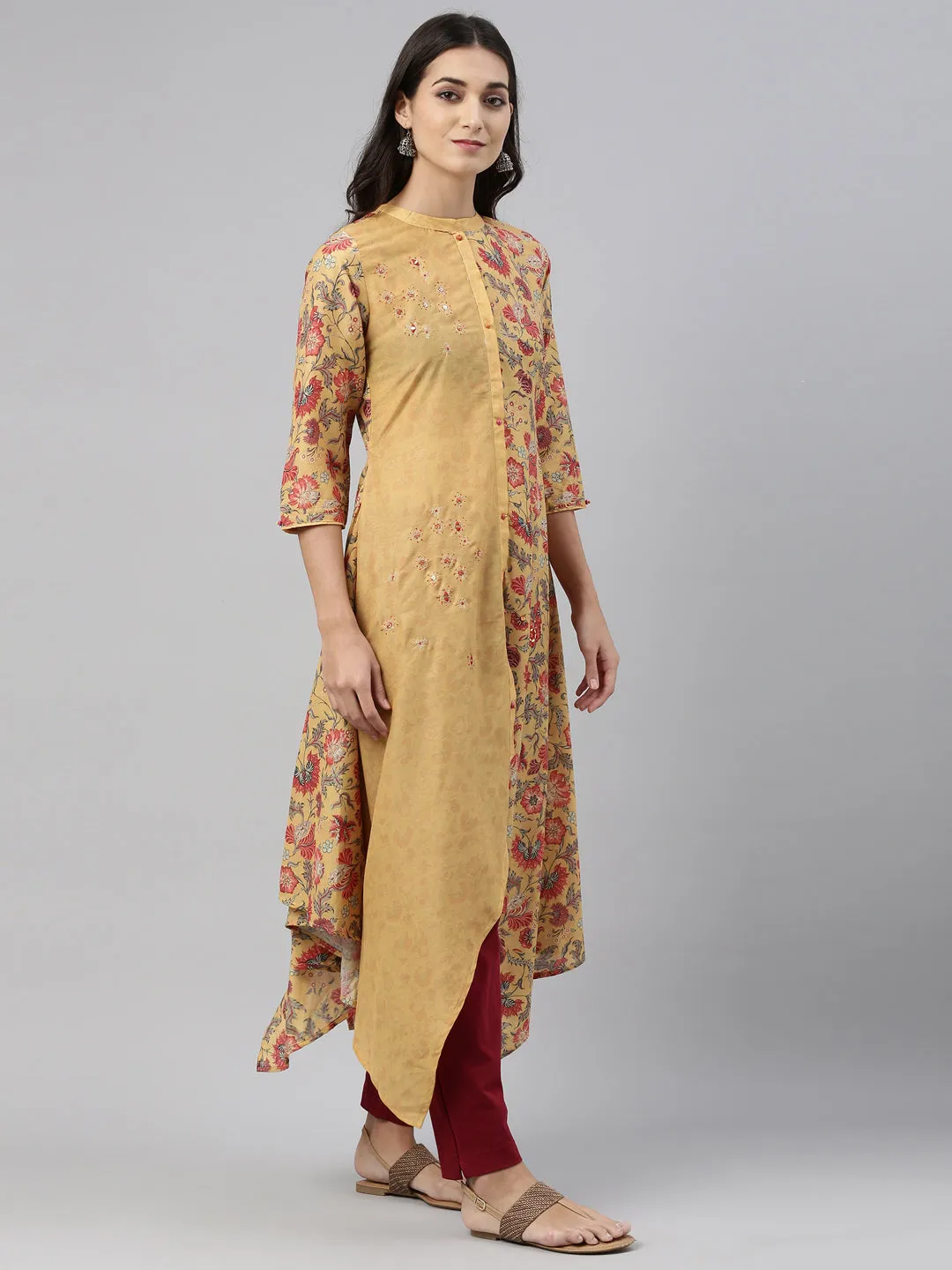 Neeru's Mustard Color Muslin Fabric Tunic