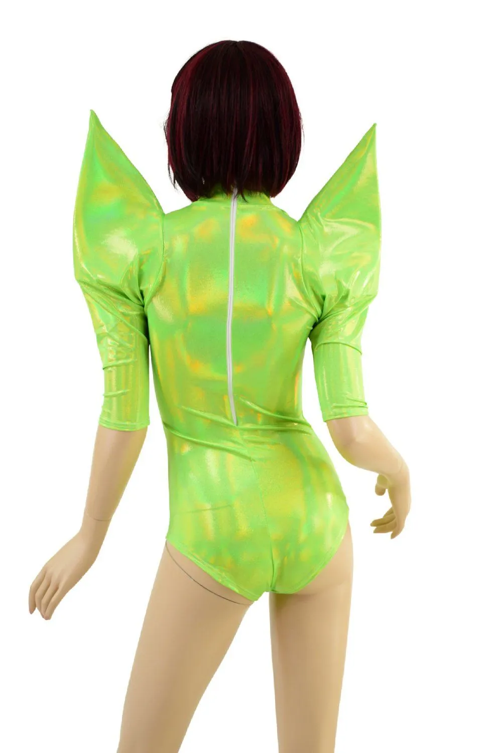 Neon Lime Holographic Mega Sharp Shoulder Romper