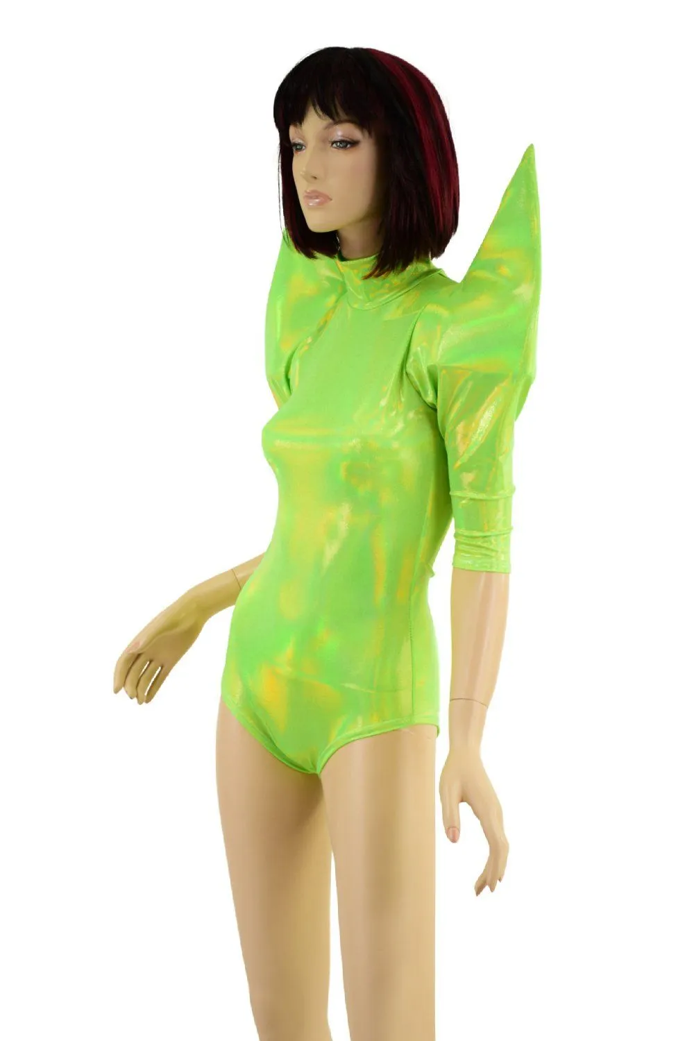 Neon Lime Holographic Mega Sharp Shoulder Romper