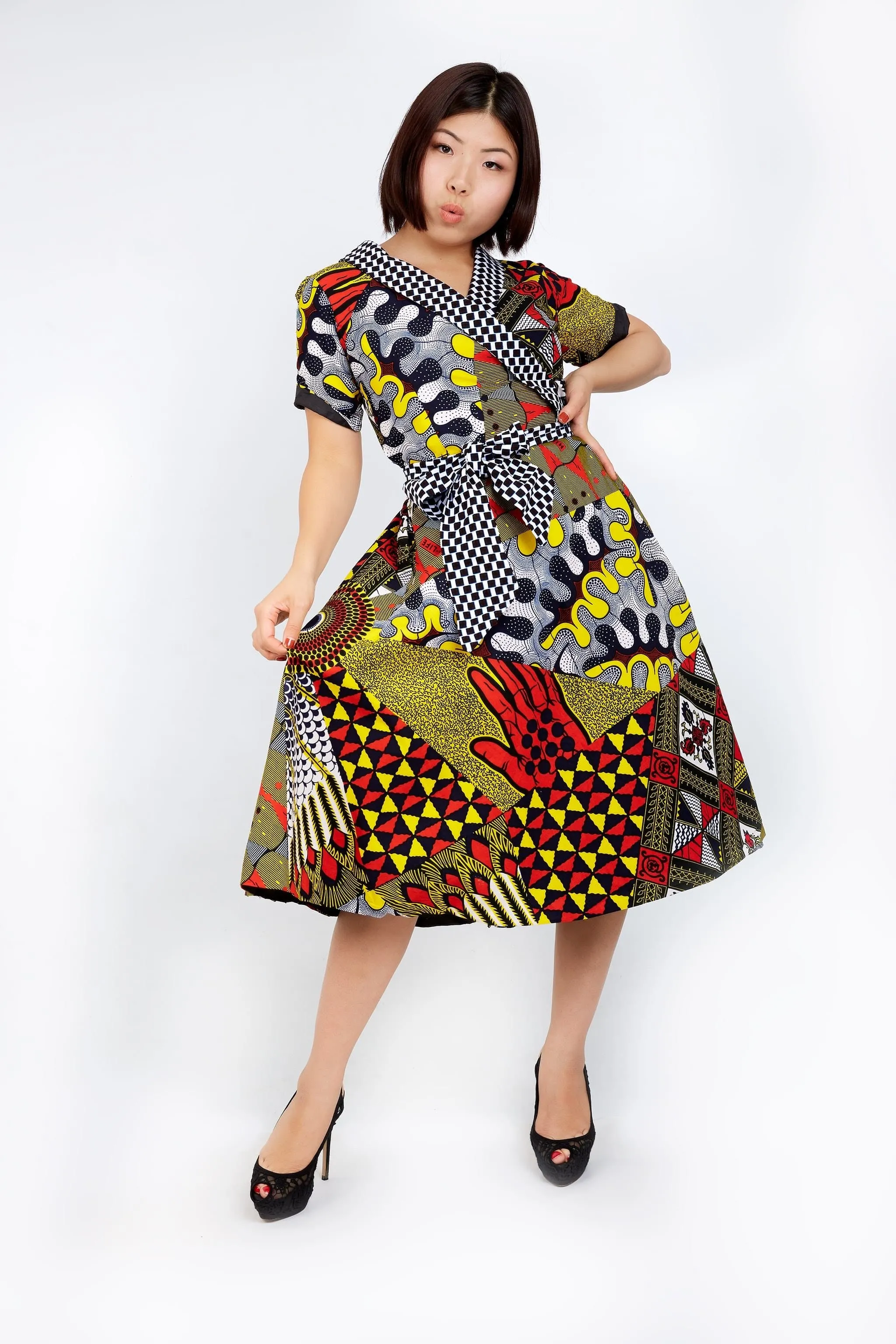 New in - Adora African Ankara Print Wrap Dress - Mixed Print