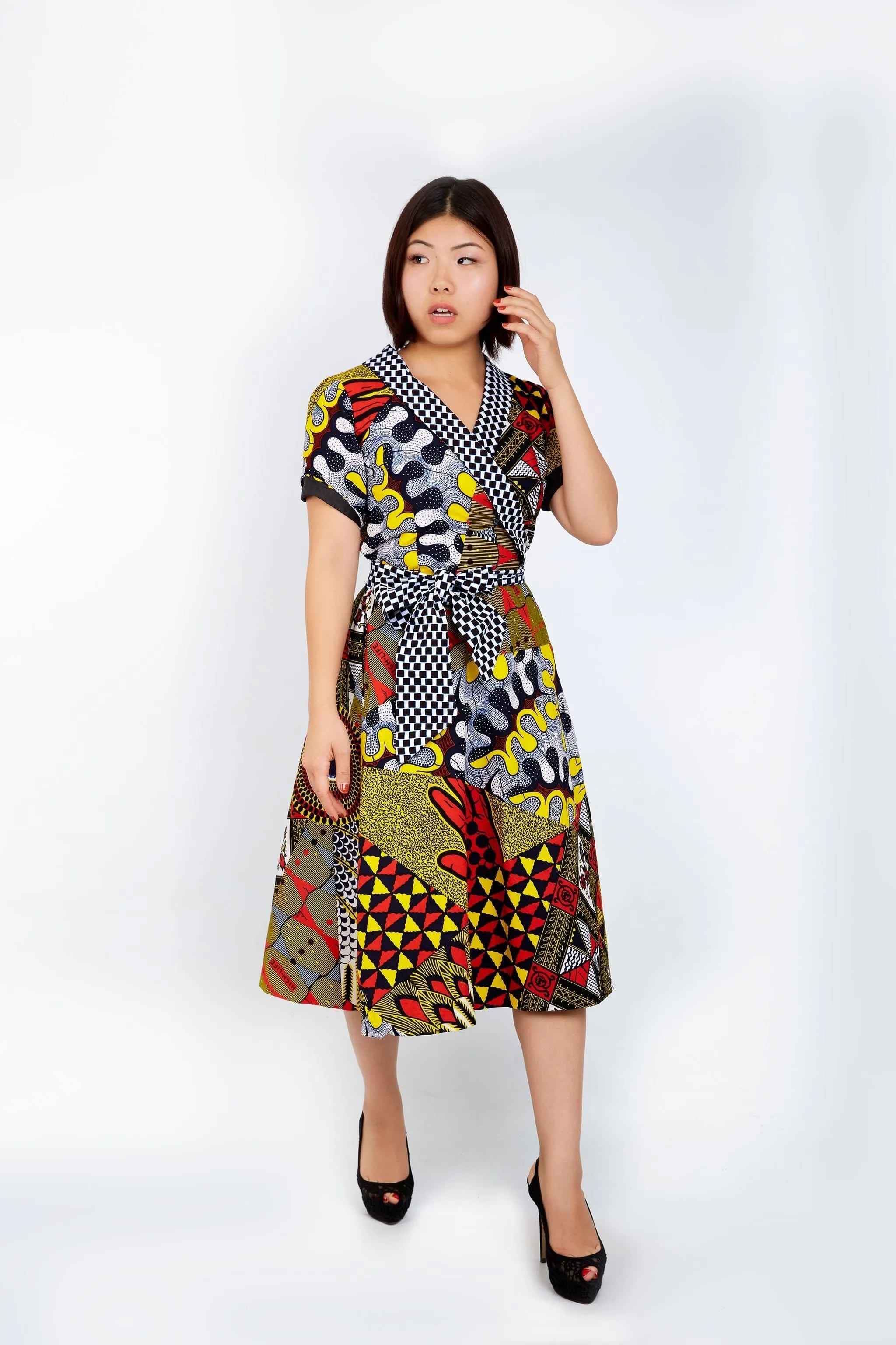 New in - Adora African Ankara Print Wrap Dress - Mixed Print