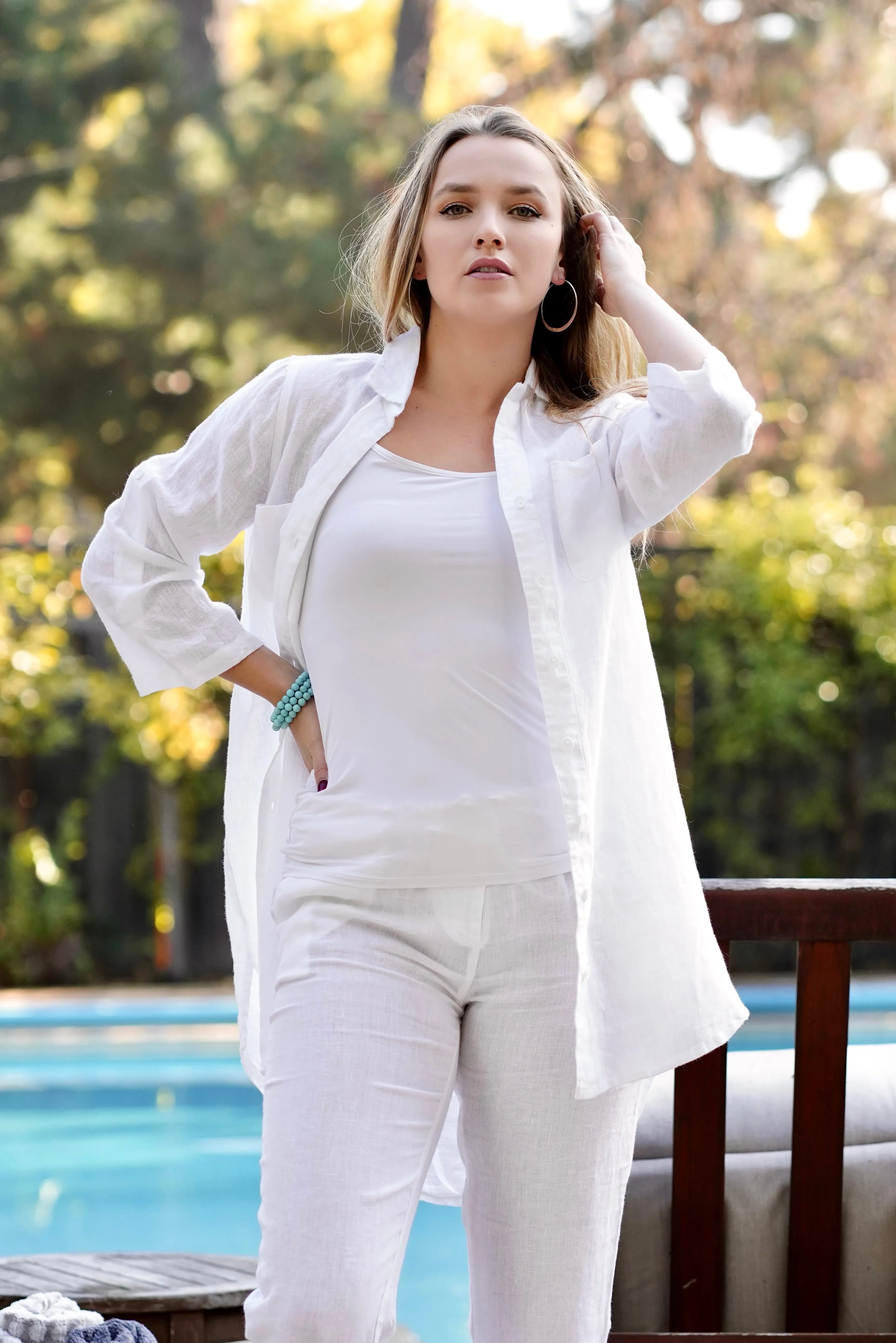 Nia Linen Button Up White